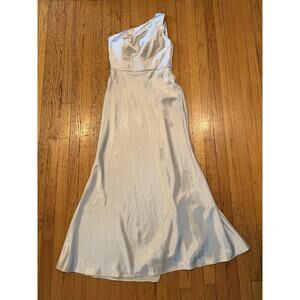 Jenny Yoo Lena Dress Womens 10 Latte Satin One Shoulder Gown Bridesmaid Formal
